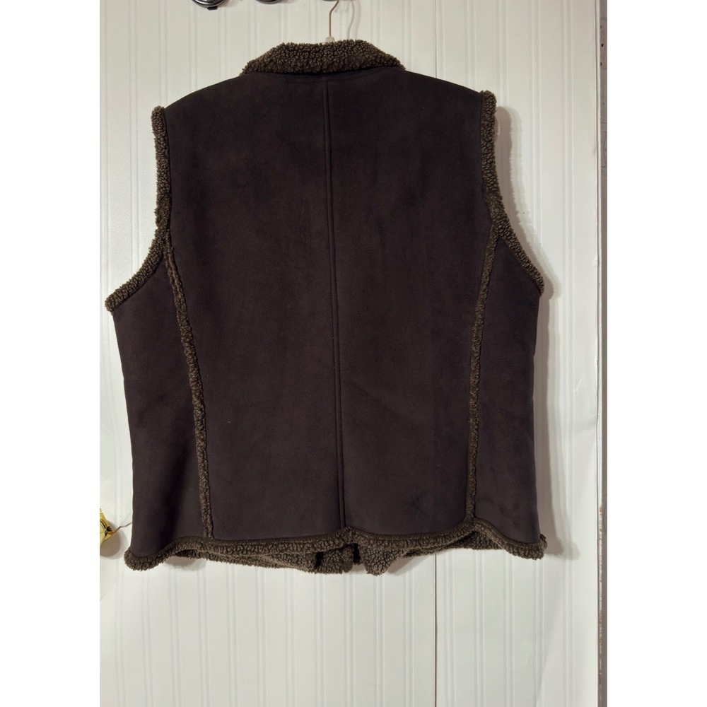 LL Bean Womens XL Faux Suede Shearling Sherpa Fleece Lined Vest Brown - Picture 7 of 7